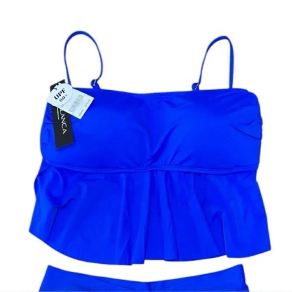 La Blanca Island Goddess Ruffle Bandeau Swimsuit- Sapphire Size 10 NWT